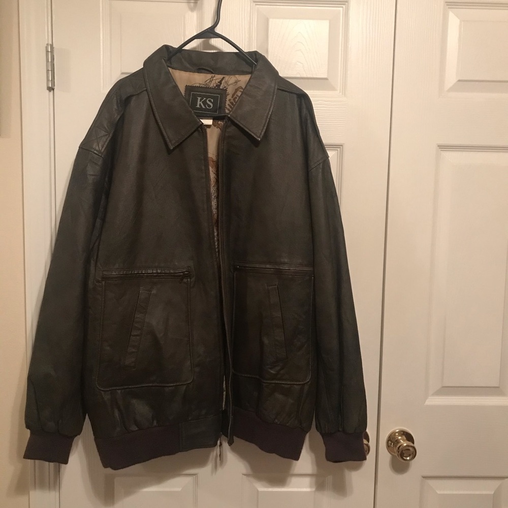Brown bomber leather jacket
